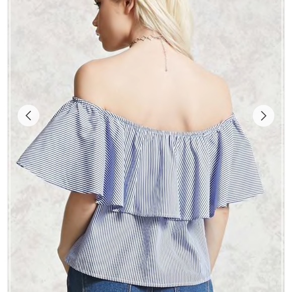 FINAL SALE!!BLUE/WHITE STRIPED OFF-SHOULDER TOP💕 - Picture 2 of 4